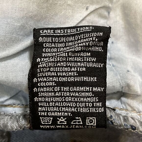 Wax Jean Distressed Denim Mini Skirt Women's Small Blue Wash Raw Hem Rockabilly - Picture 4 of 8